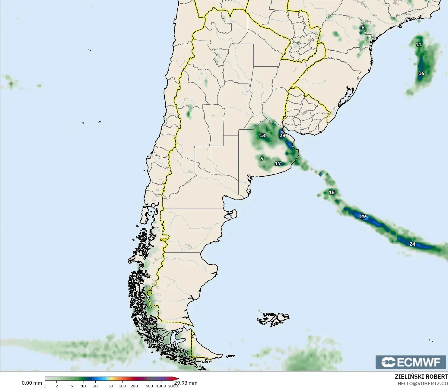 ECMWF IFS 0.25° modelo - Argentina, Acumulación de precipitación