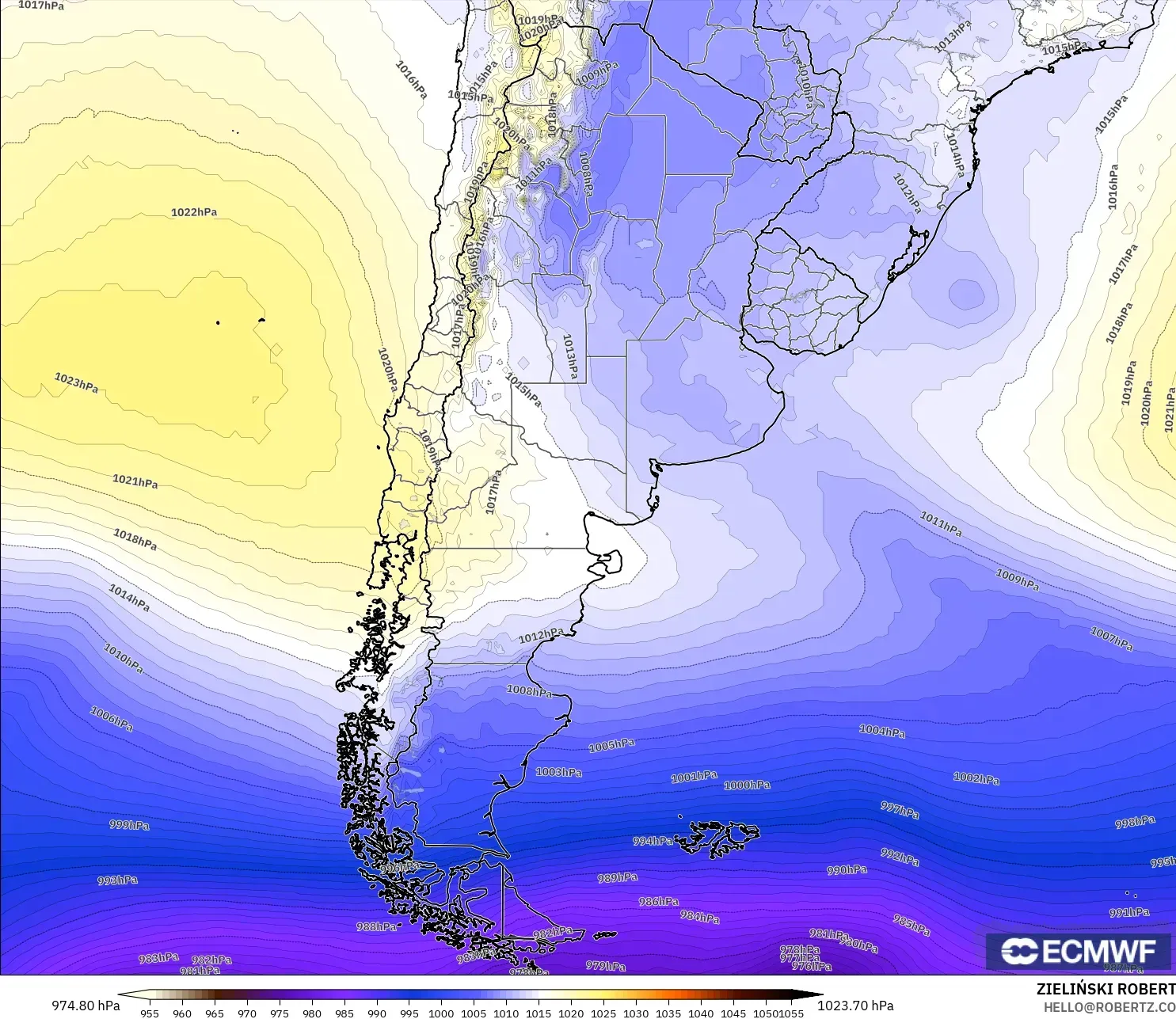 ECMWF IFS 0.25° modelo - Argentina, Presión