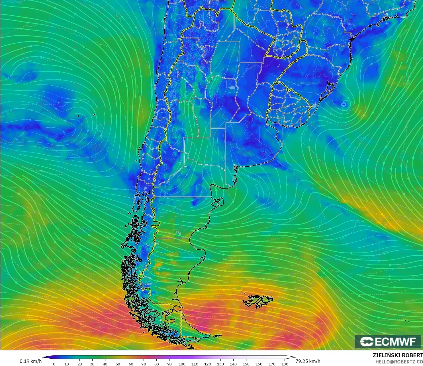 ECMWF IFS 0.25° modelo - Argentina, Viento a 10 m