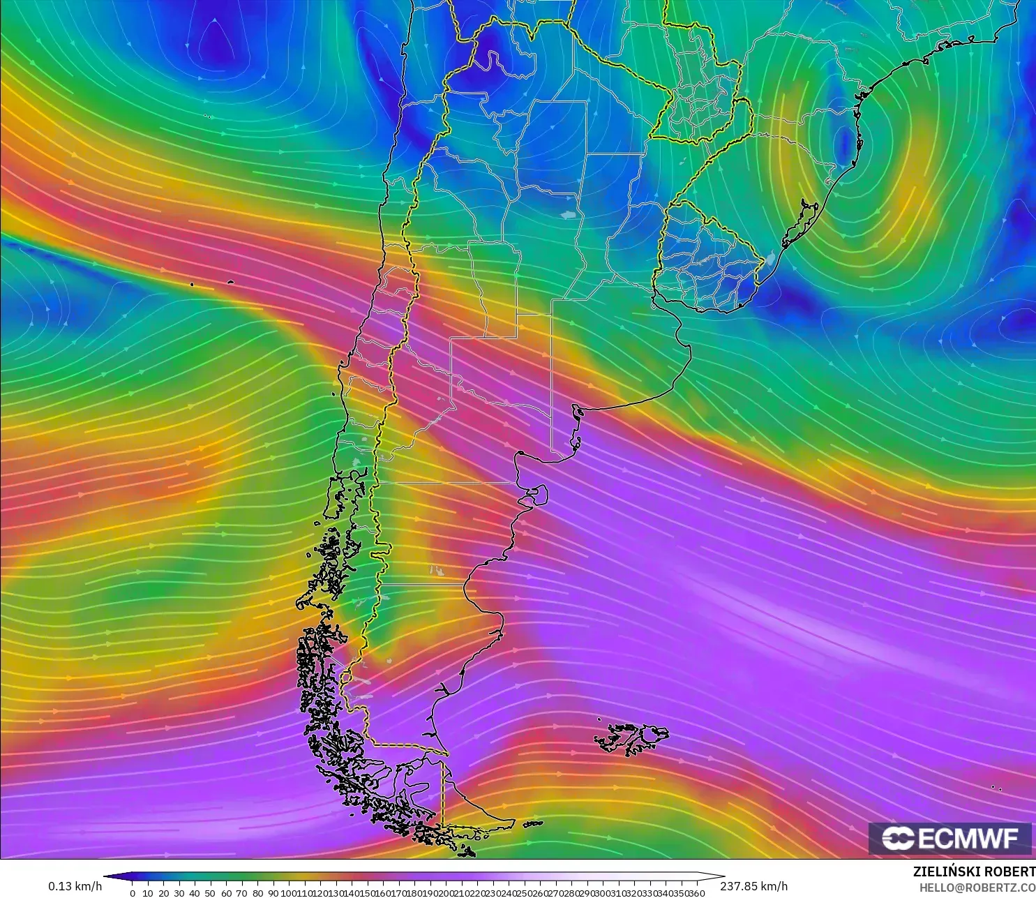ECMWF IFS 0.25° modelo - Argentina, Viento a 300 hPa (corriente en chorro)
