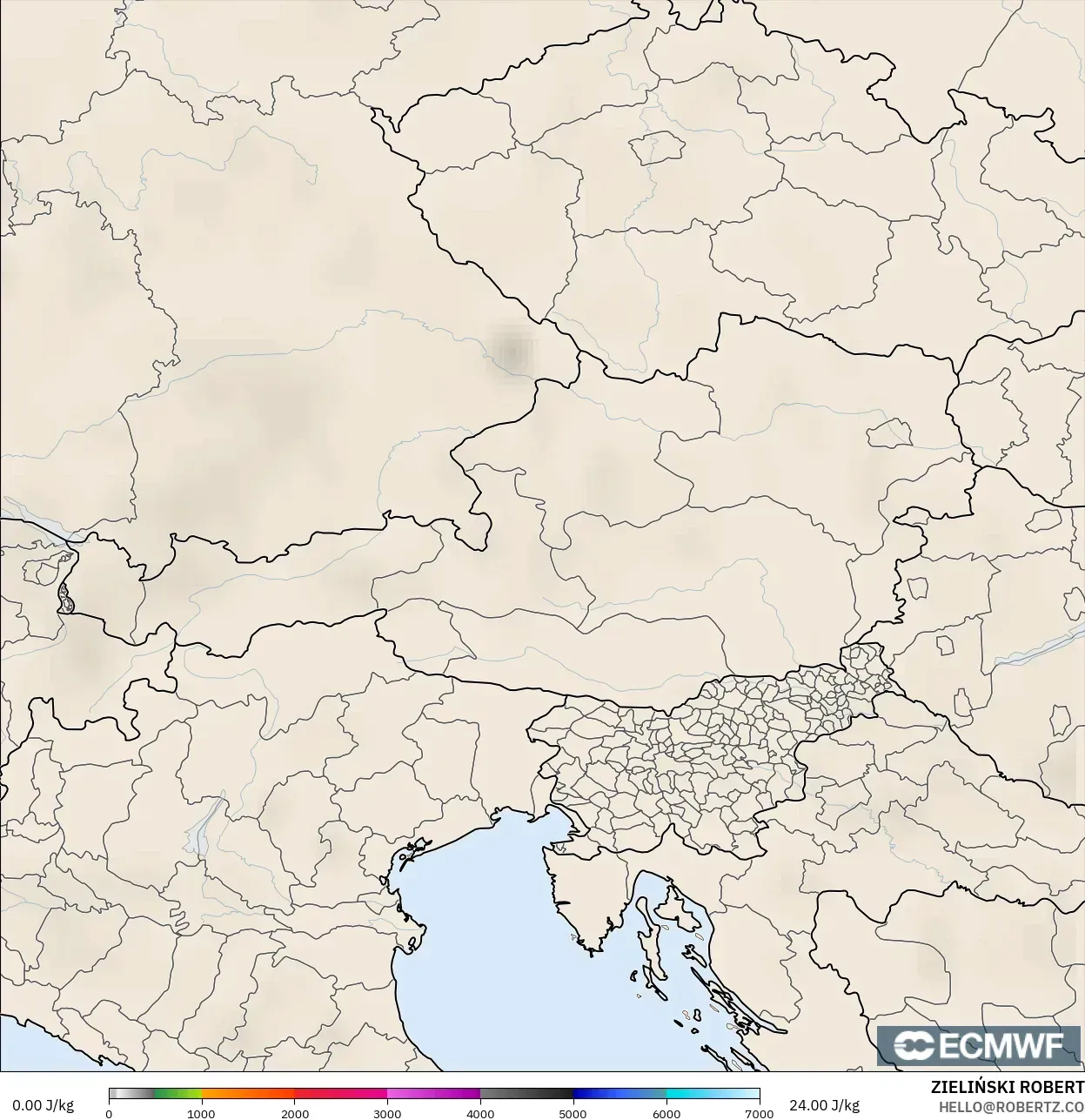 ECMWF IFS 0.25° modelo - Austria, CAPE