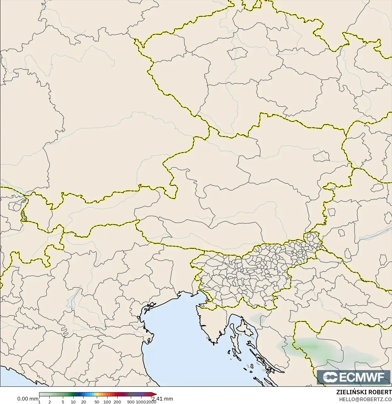ECMWF IFS 0.25° modelo - Austria, Acumulación de precipitación
