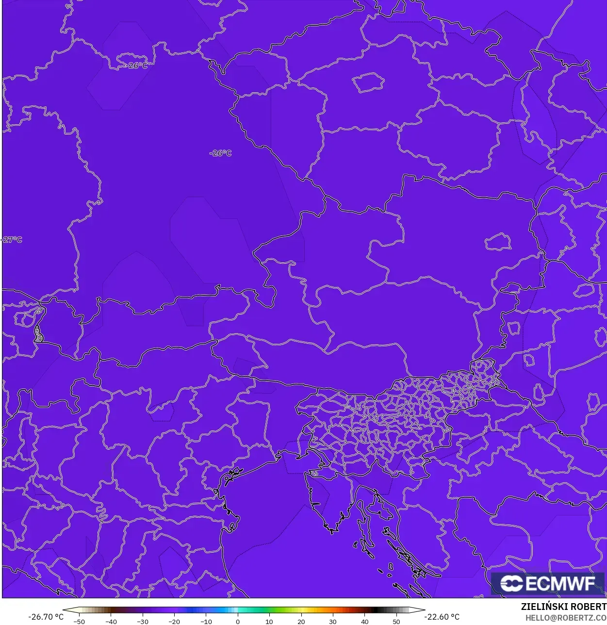 ECMWF IFS 0.25° modelo - Austria, Temperatura a 500 hPa