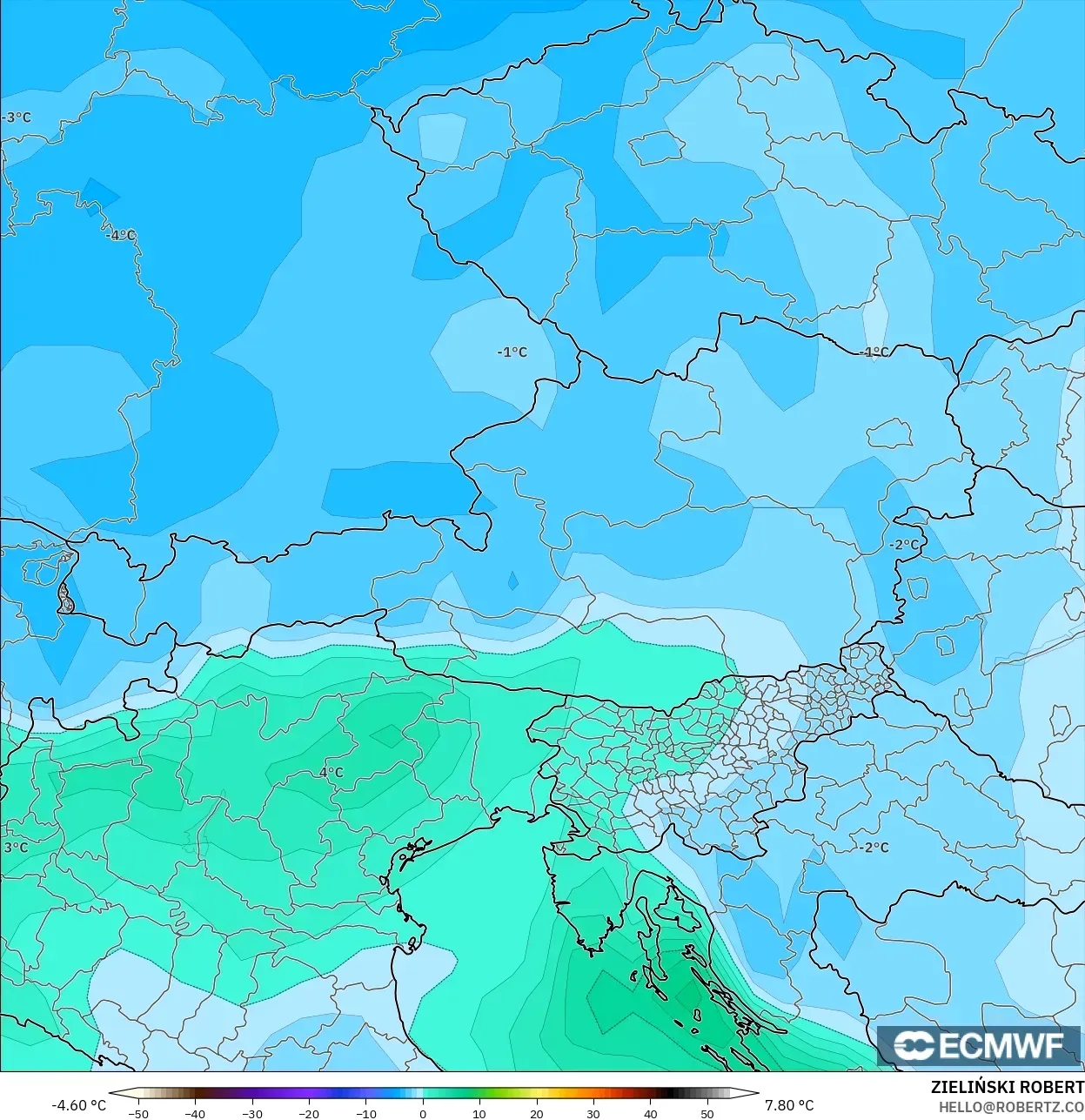 ECMWF IFS 0.25° modelo - Austria, Temperatura a 850 hPa