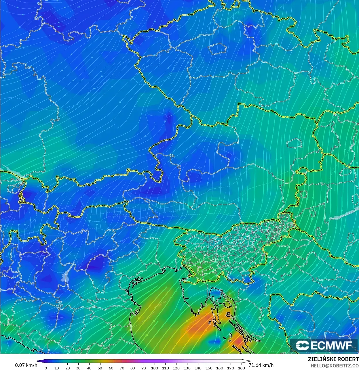 ECMWF IFS 0.25° modelo - Austria, Viento a 10 m
