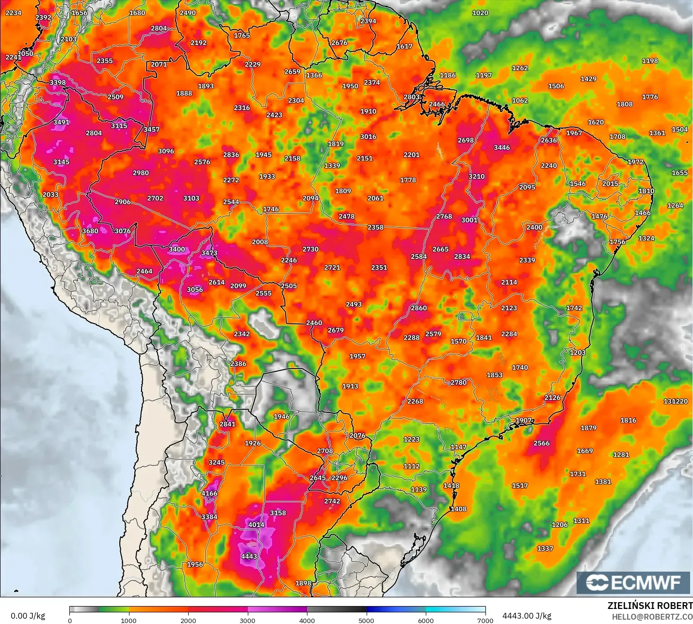 ECMWF IFS 0.25° modelo - Brasil, CAPE