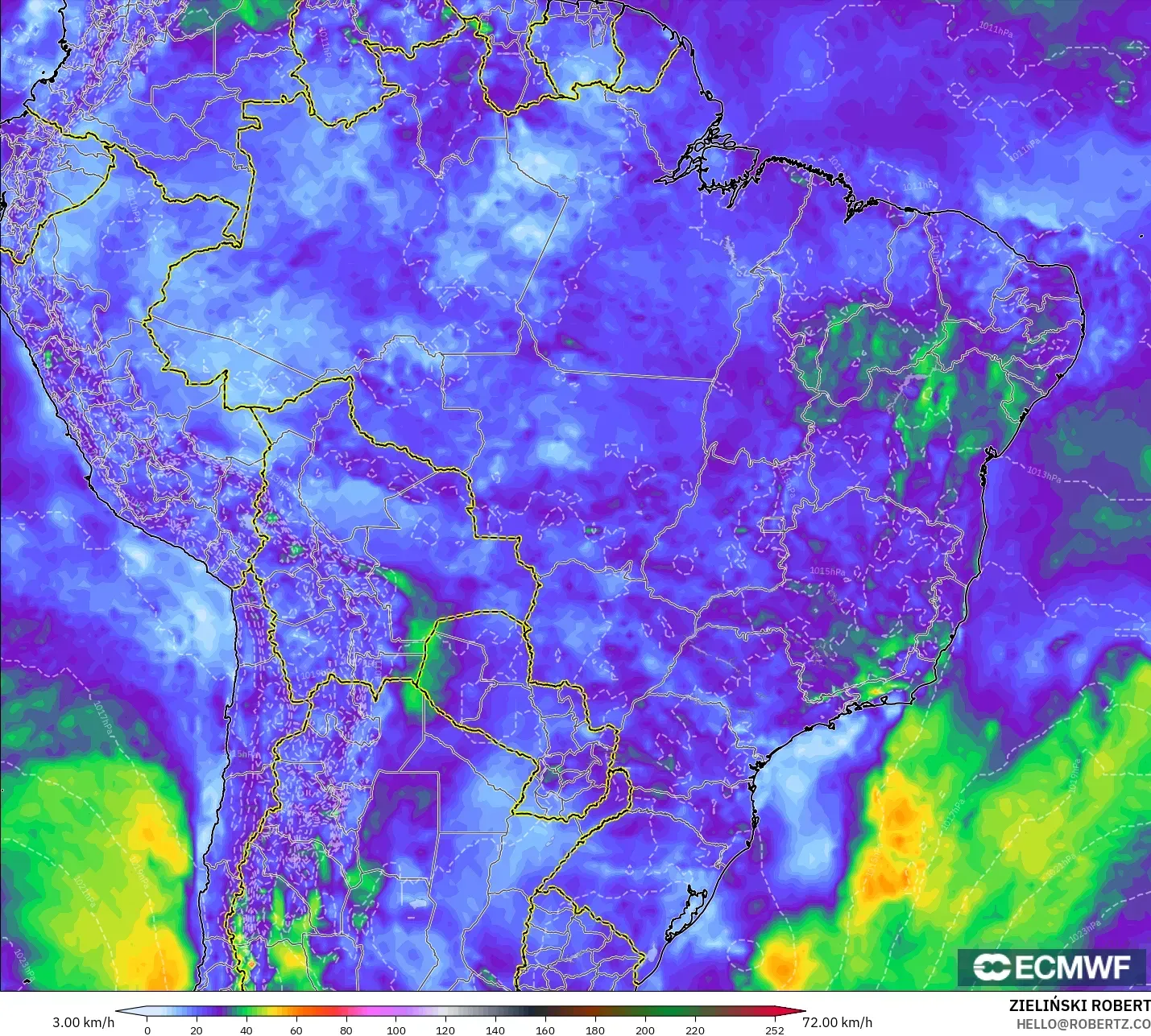 ECMWF IFS 0.25° modelo - Brasil, Ráfagas de viento