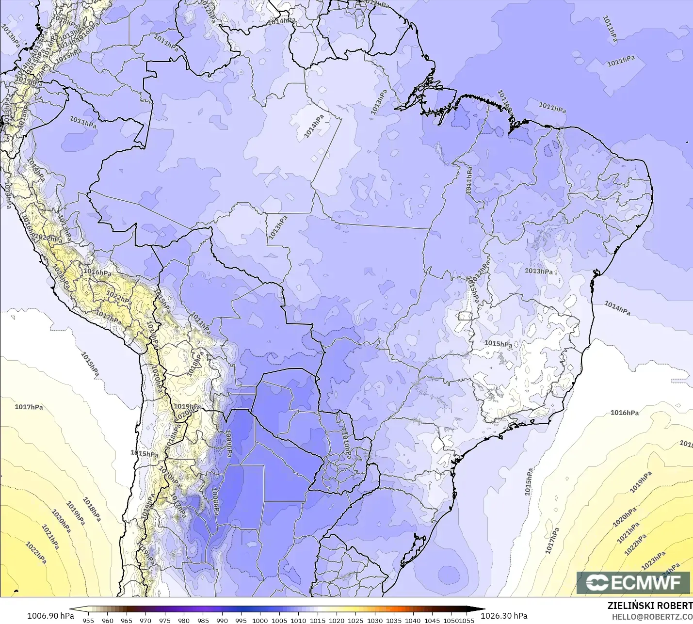 ECMWF IFS 0.25° modelo - Brasil, Presión