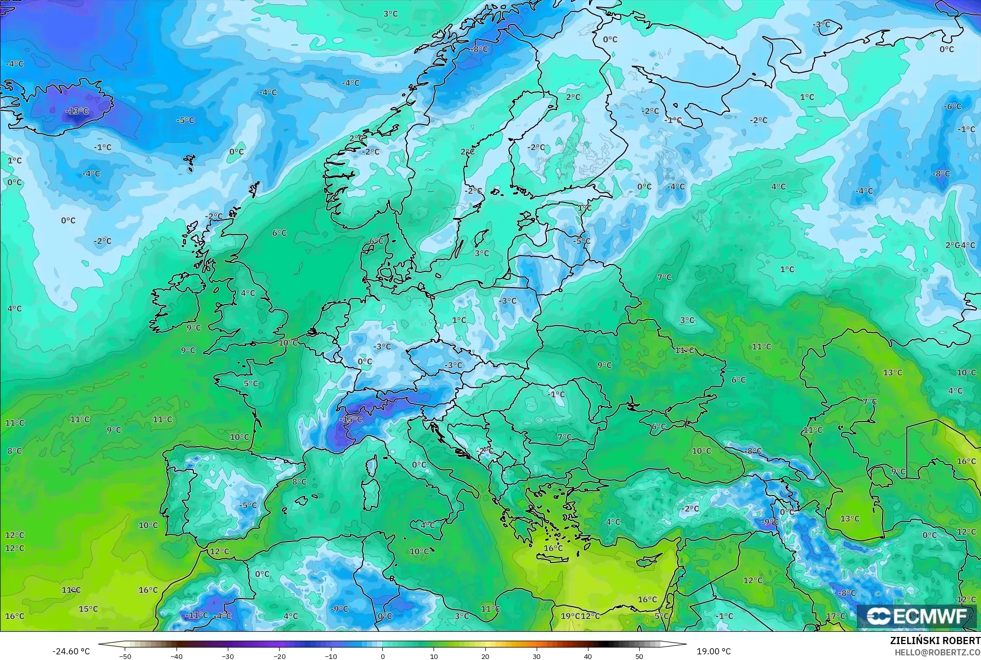 ECMWF IFS 0.25° modelo - Europa, Punto de rocío a 2 m