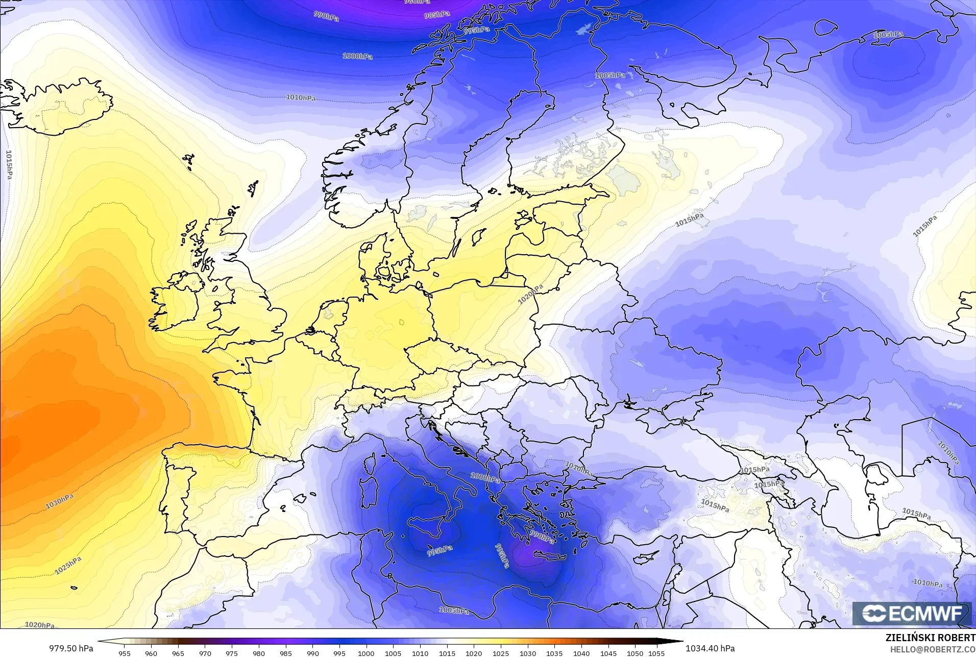 ECMWF IFS 0.25° modelo - Europa, Presión