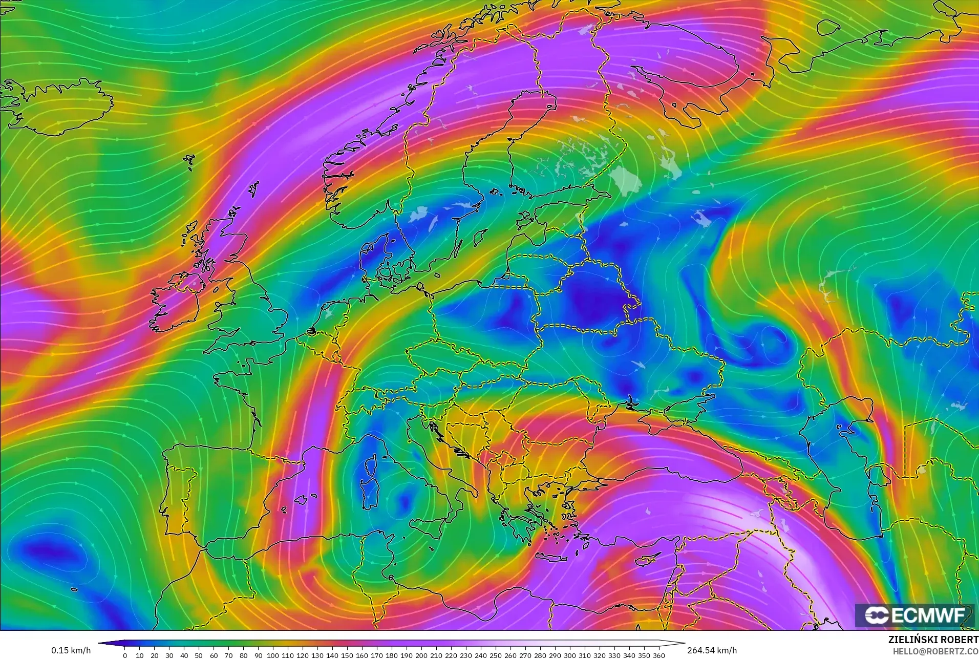 ECMWF IFS 0.25° modelo - Europa, Viento a 300 hPa (corriente en chorro)