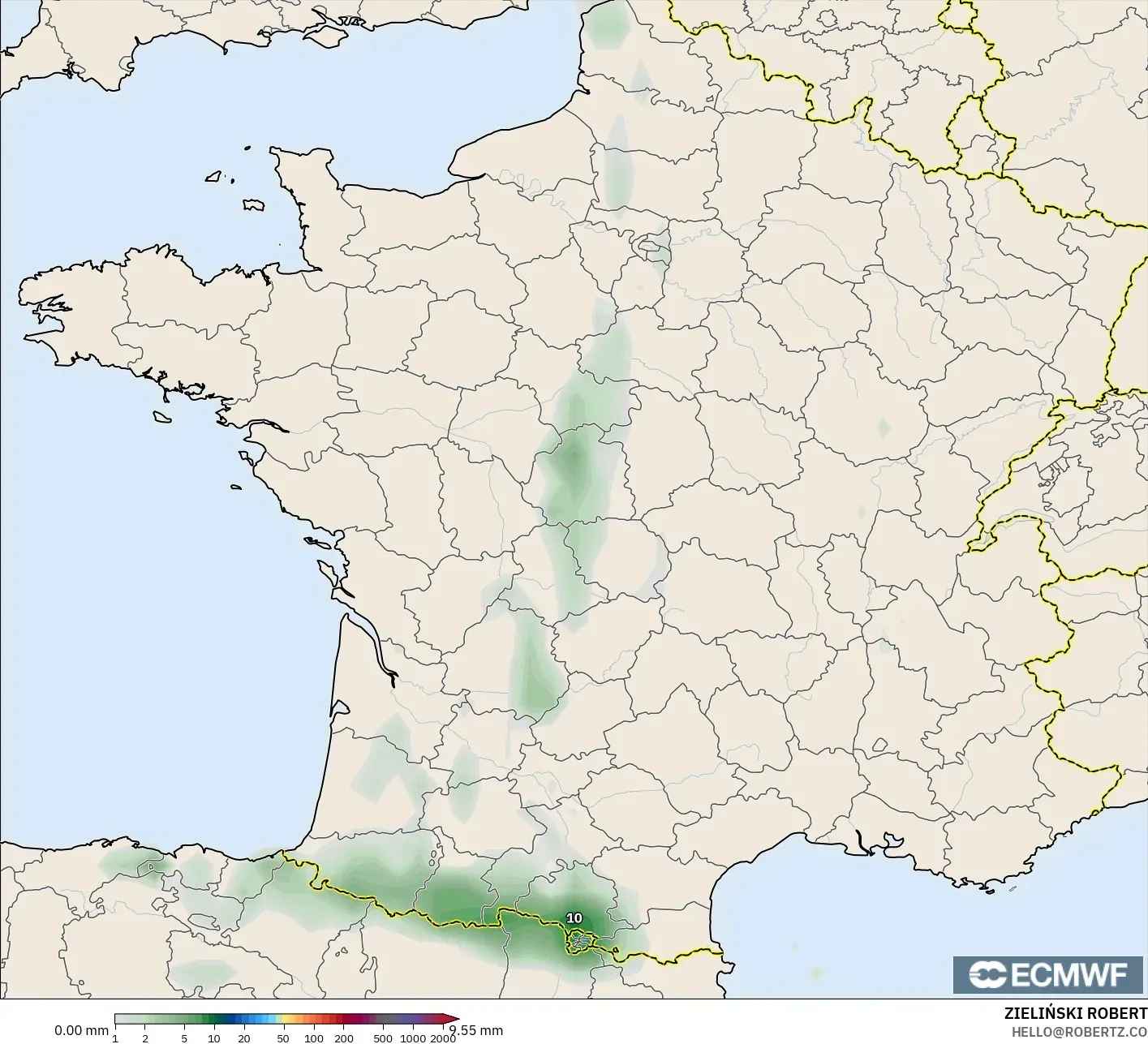 ECMWF IFS 0.25° modelo - Francia, Acumulación de precipitación