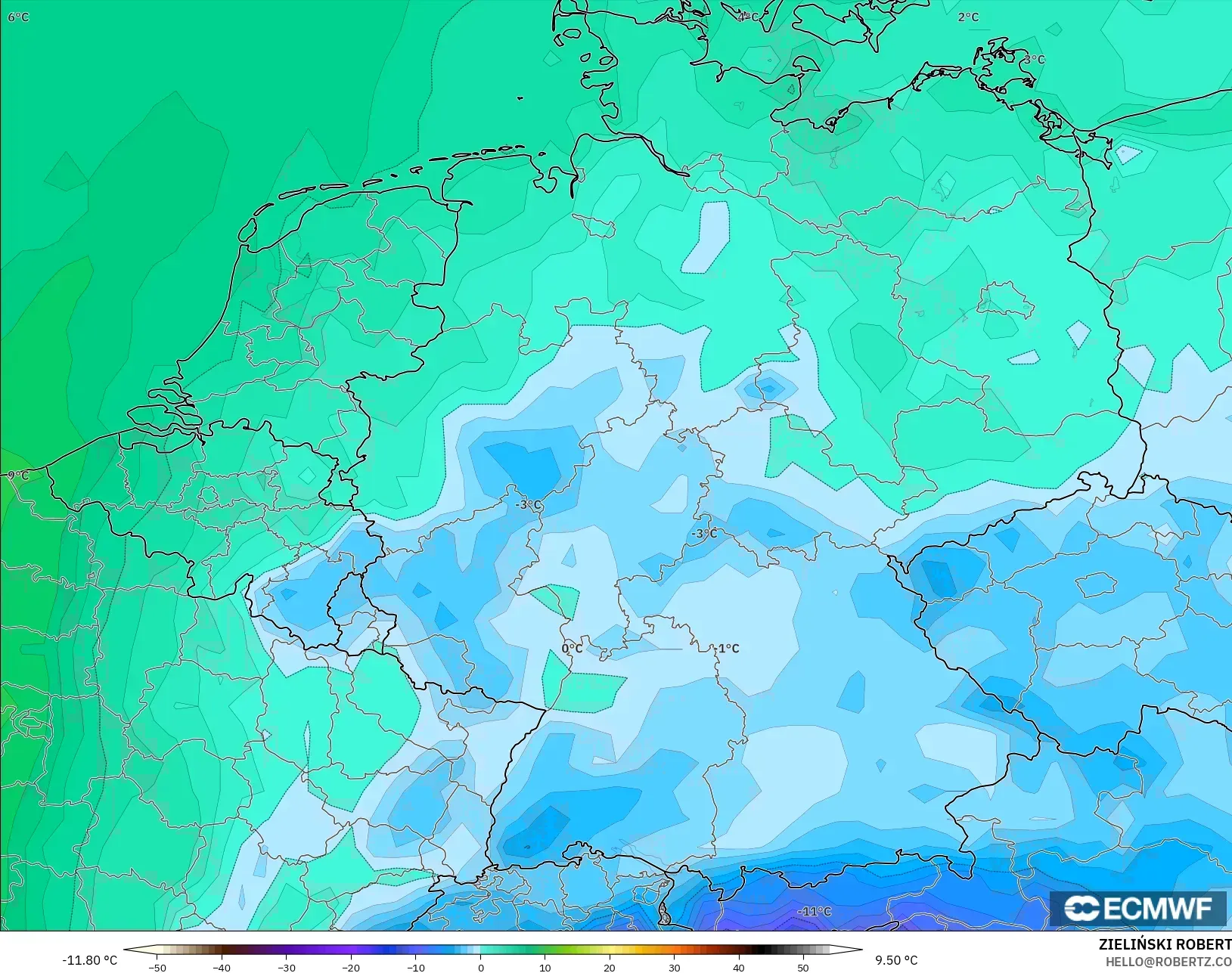 ECMWF IFS 0.25° modelo - Alemania, Punto de rocío a 2 m