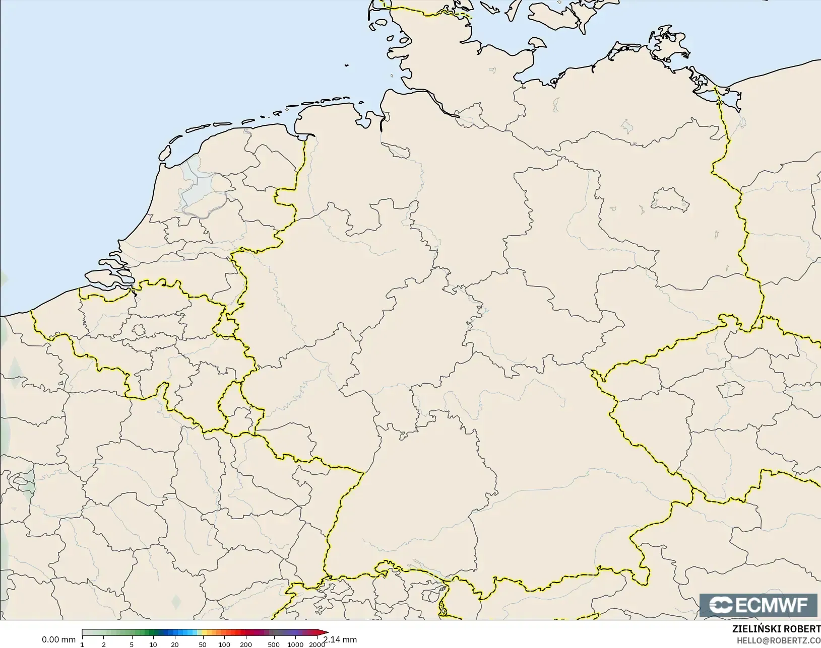 ECMWF IFS 0.25° modelo - Alemania, Acumulación de precipitación