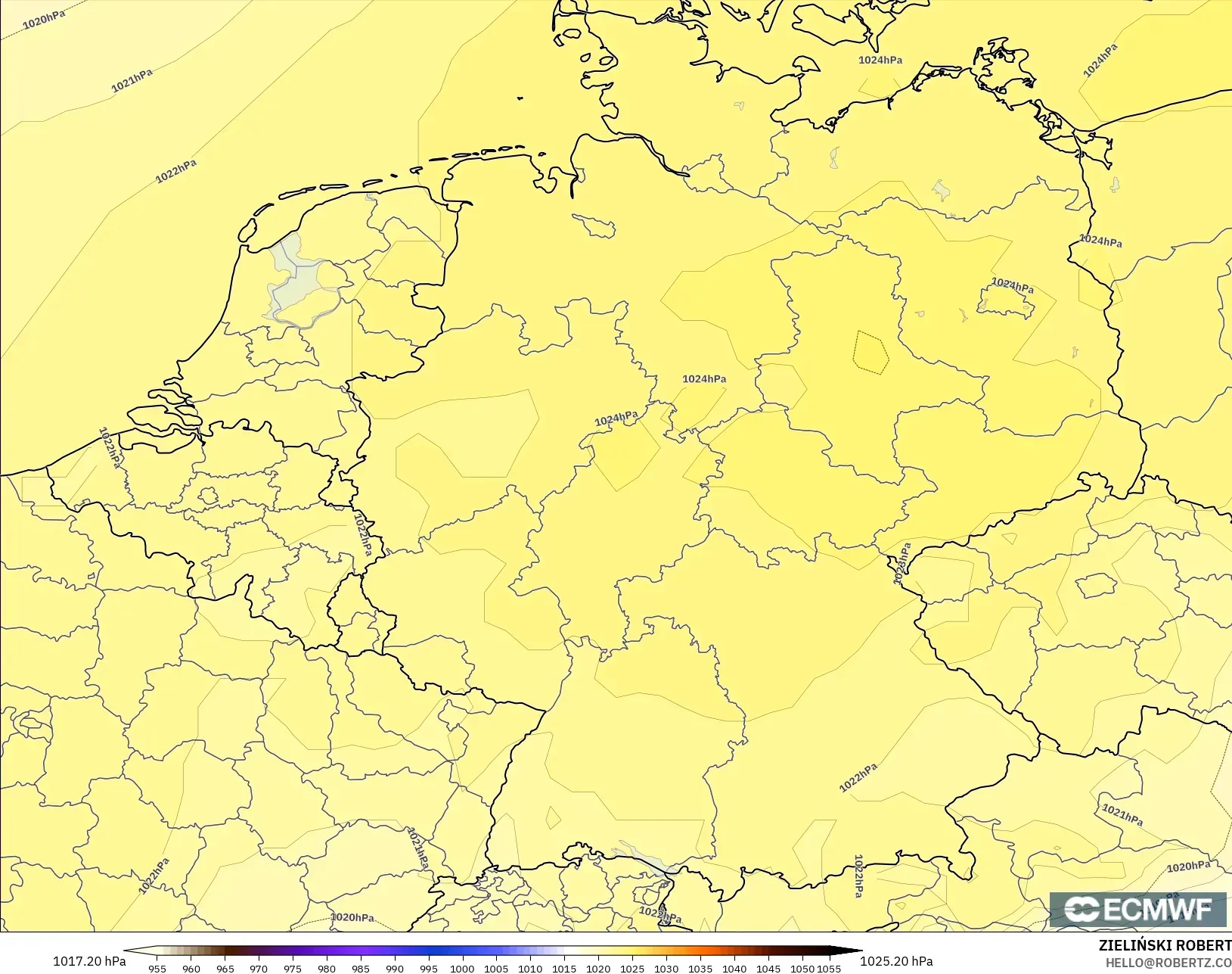 ECMWF IFS 0.25° modelo - Alemania, Presión