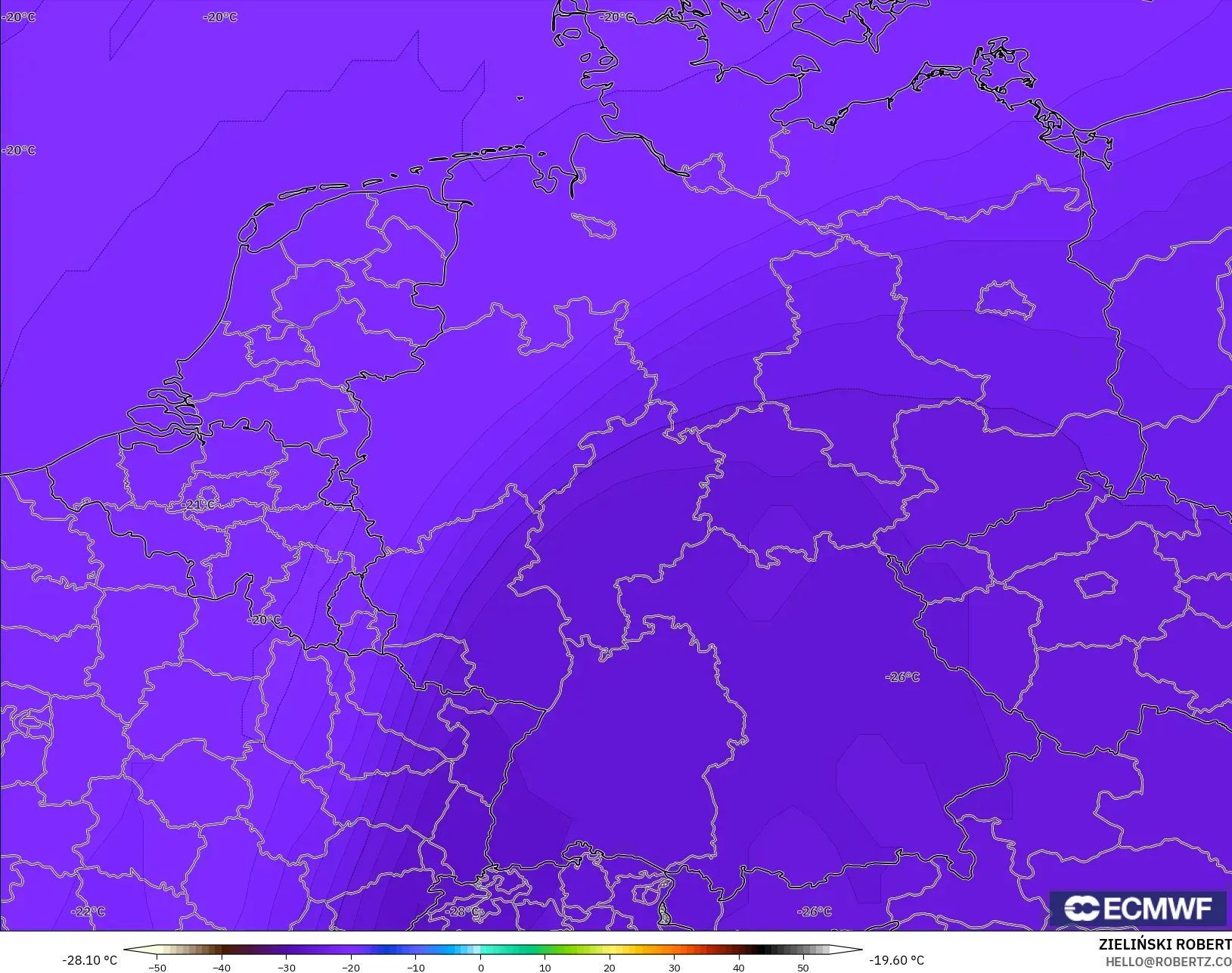 ECMWF IFS 0.25° modelo - Alemania, Temperatura a 500 hPa
