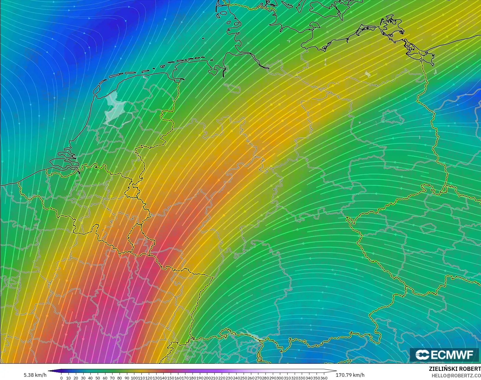 ECMWF IFS 0.25° modelo - Alemania, Viento a 300 hPa (corriente en chorro)