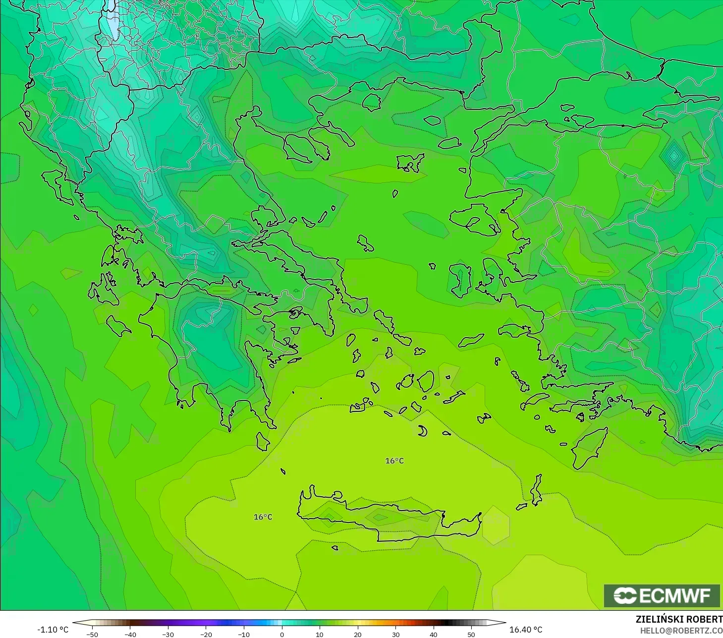 ECMWF IFS 0.25° modelo - Grecia, Punto de rocío a 2 m