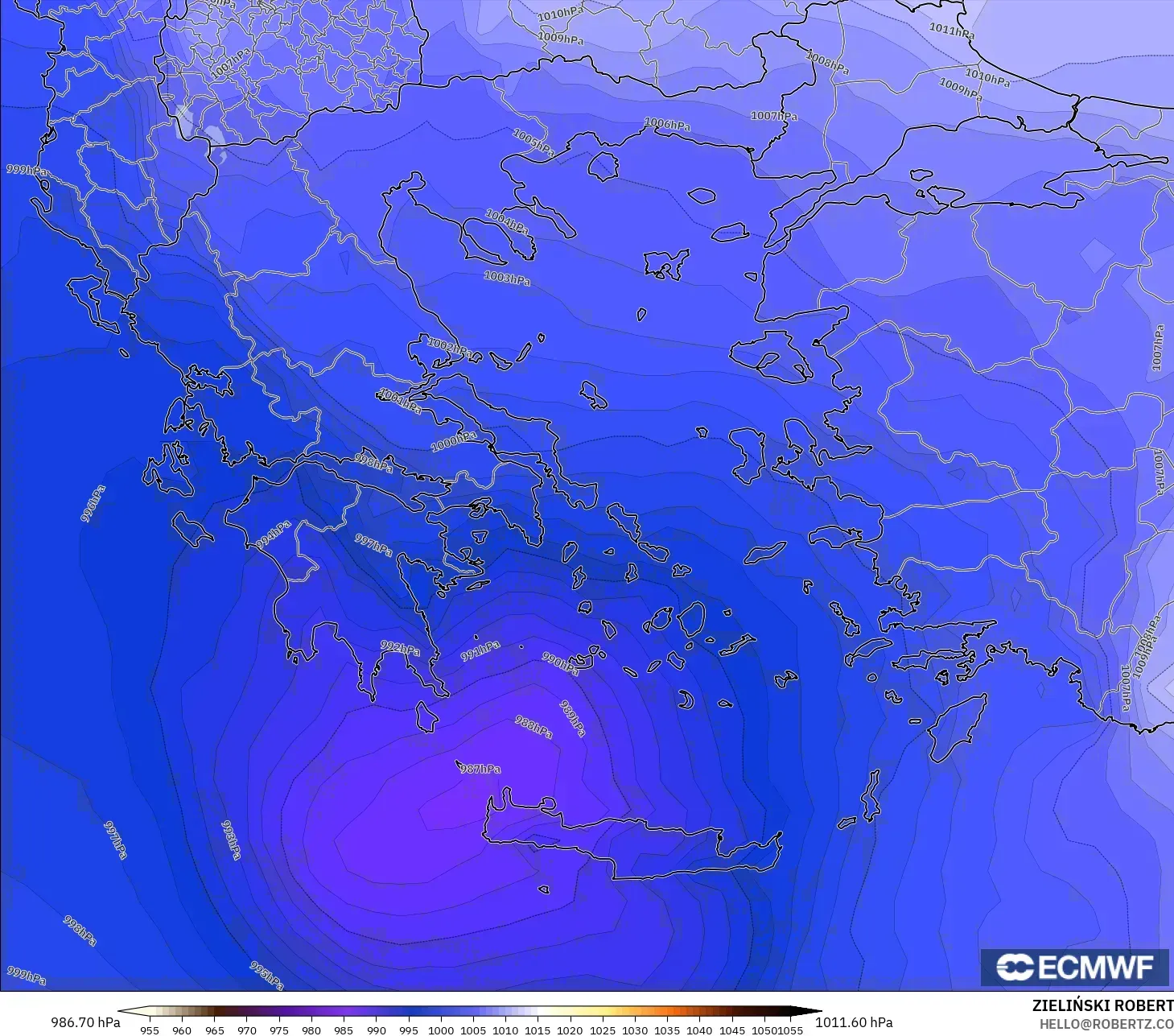 ECMWF IFS 0.25° modelo - Grecia, Presión