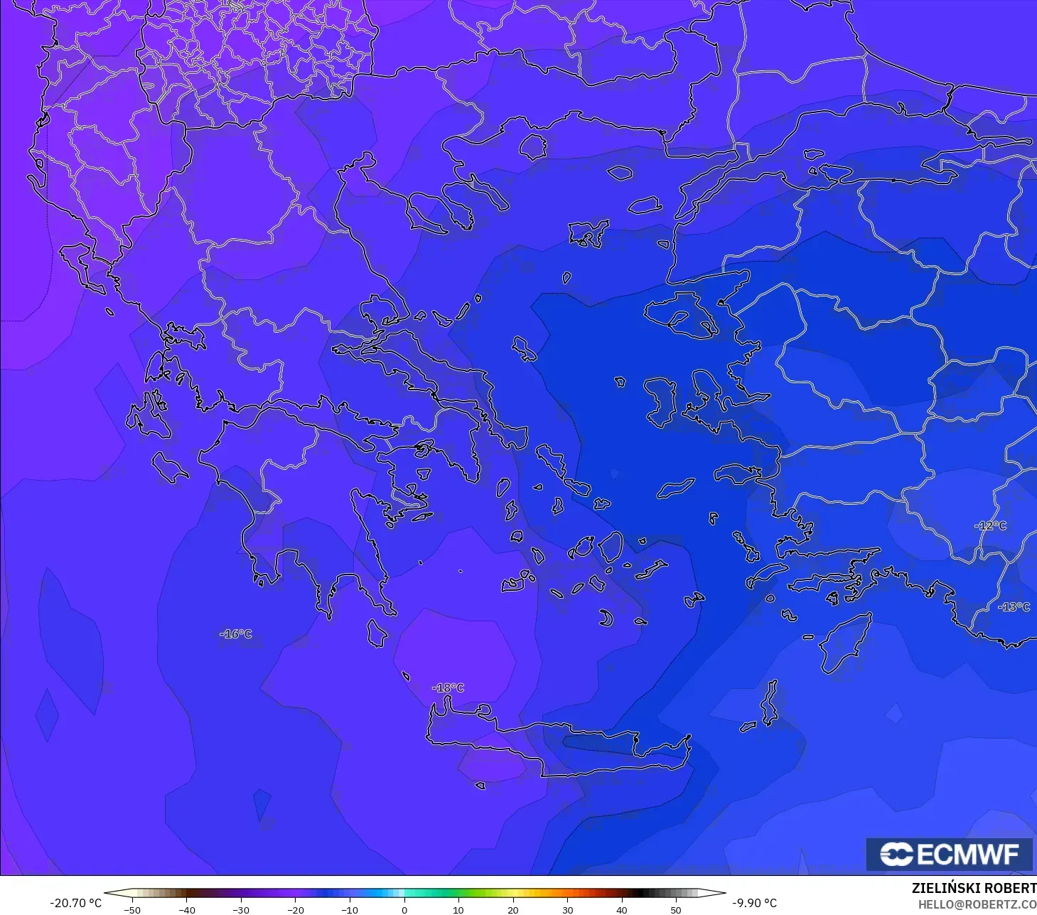 ECMWF IFS 0.25° modelo - Grecia, Temperatura a 500 hPa