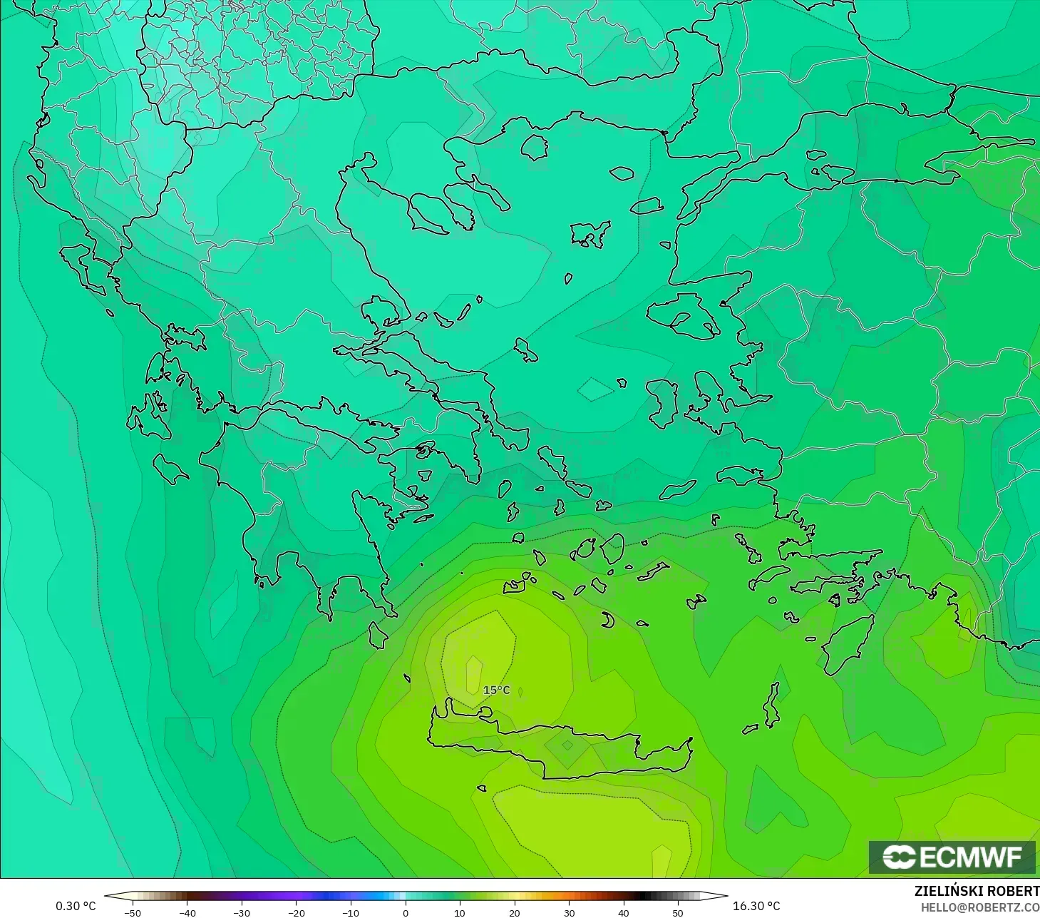 ECMWF IFS 0.25° modelo - Grecia, Temperatura a 850 hPa