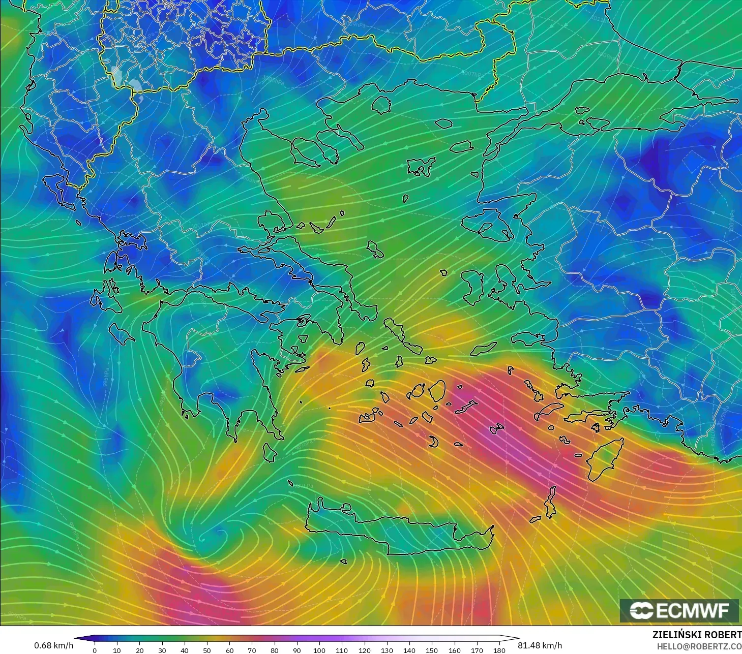ECMWF IFS 0.25° modelo - Grecia, Viento a 10 m