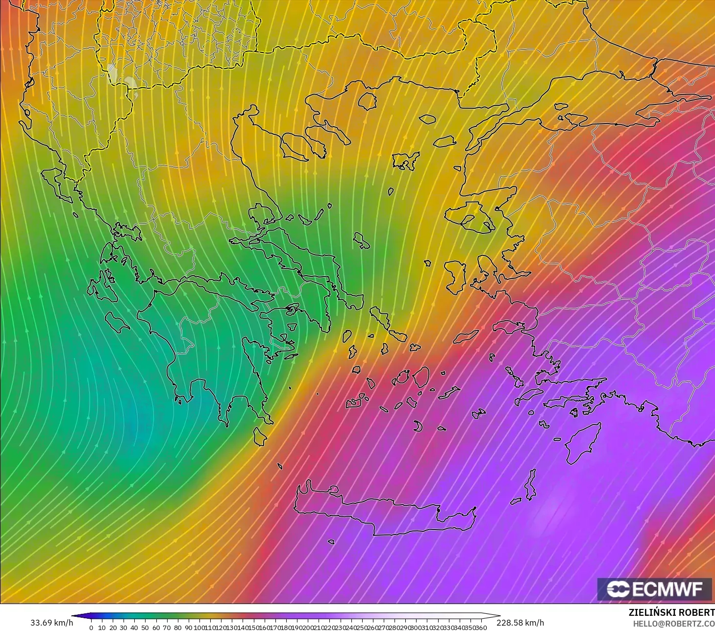 ECMWF IFS 0.25° modelo - Grecia, Viento a 300 hPa (corriente en chorro)