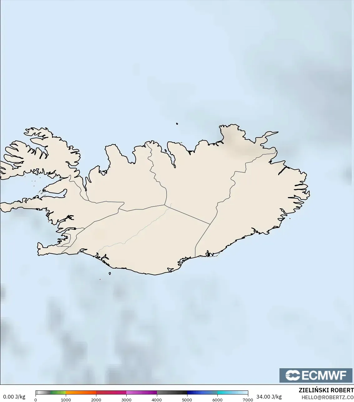 ECMWF IFS 0.25° modelo - Islandia, CAPE
