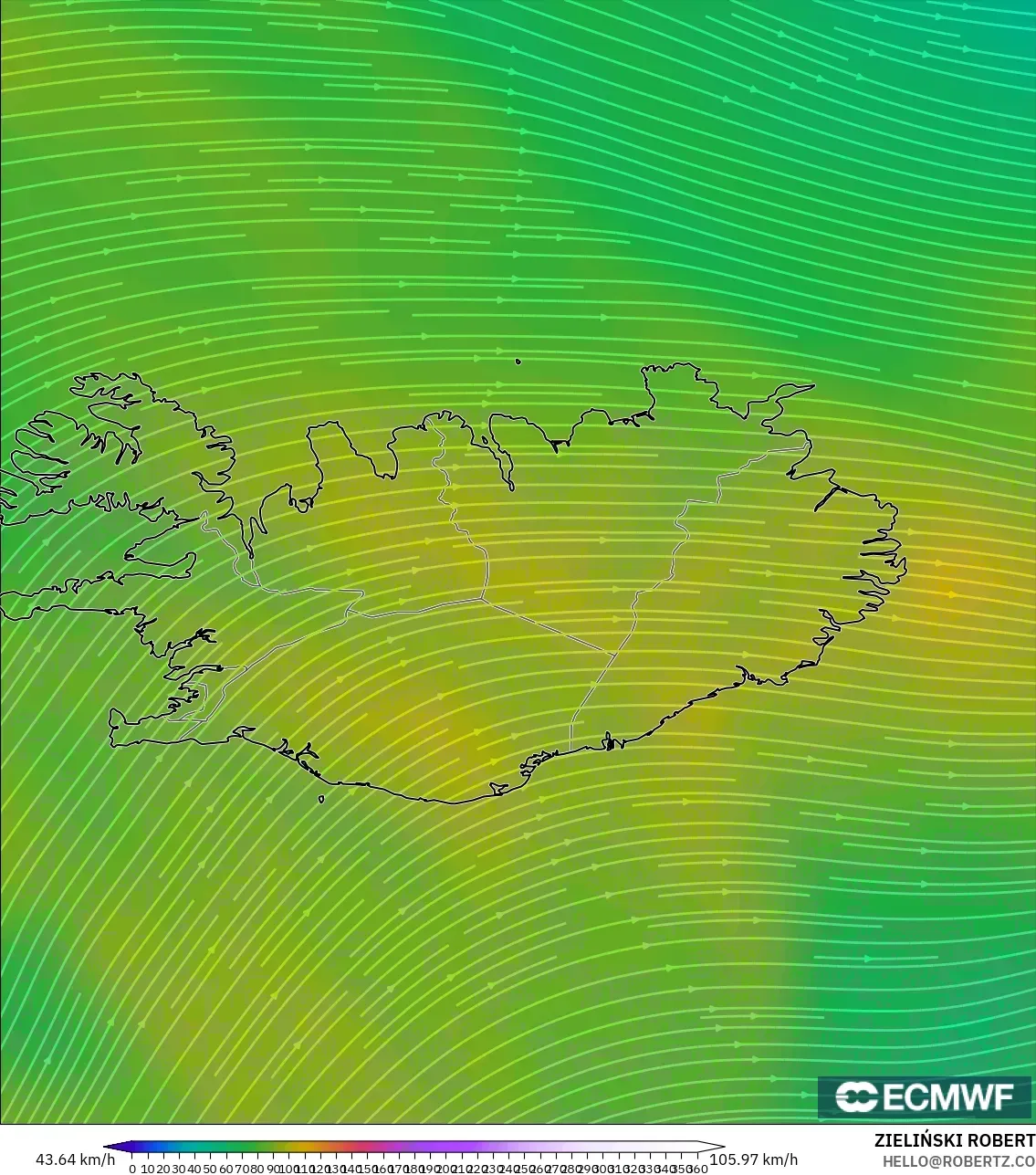 ECMWF IFS 0.25° modelo - Islandia, Viento a 300 hPa (corriente en chorro)