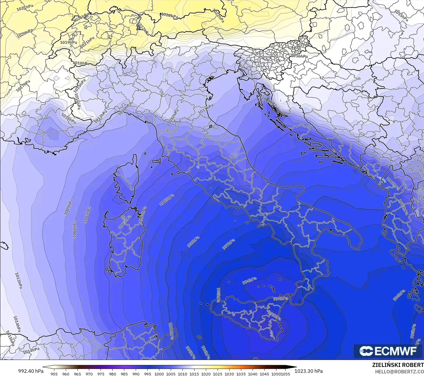 ECMWF IFS 0.25° modelo - Italia, Presión