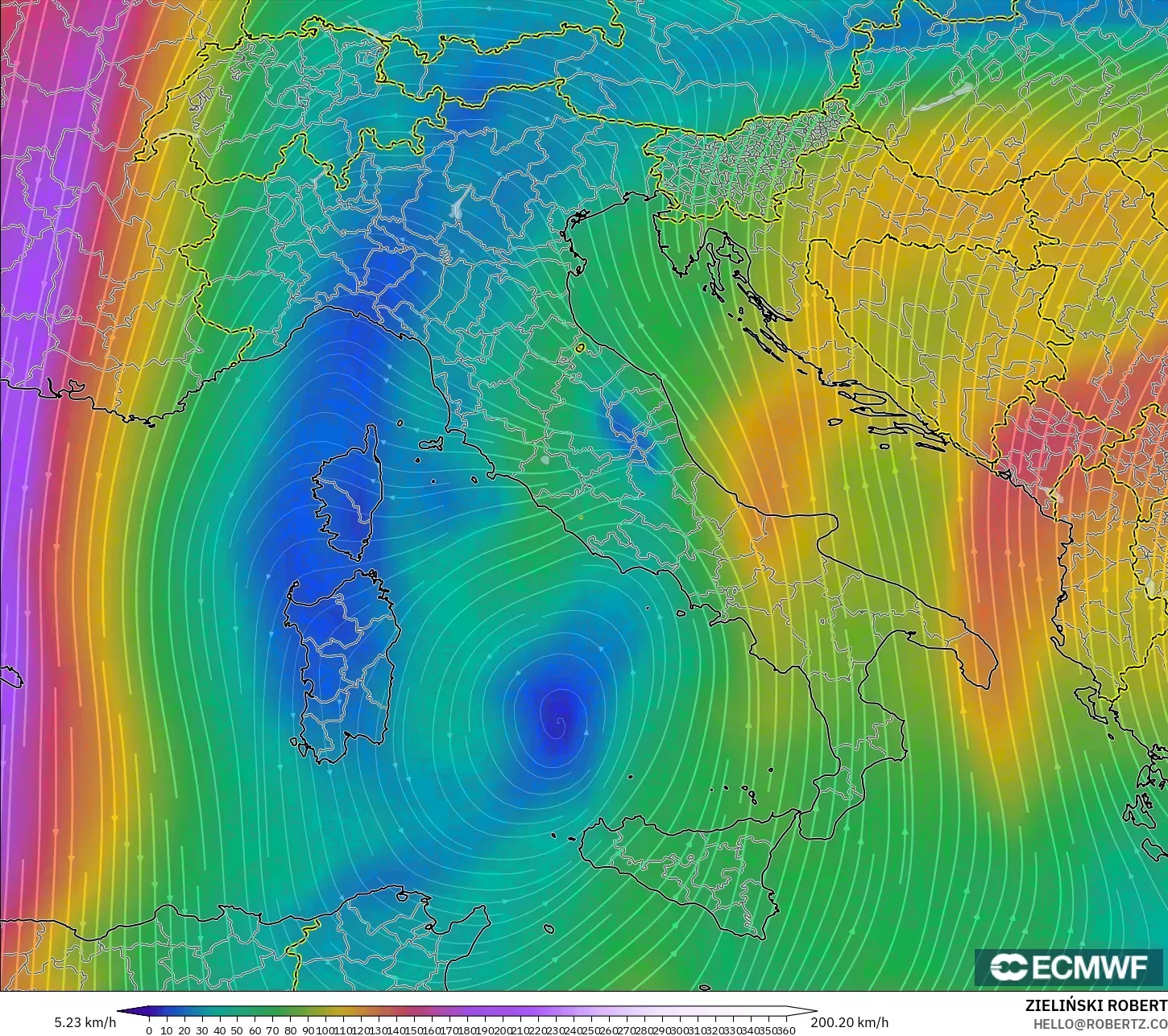 ECMWF IFS 0.25° modelo - Italia, Viento a 300 hPa (corriente en chorro)