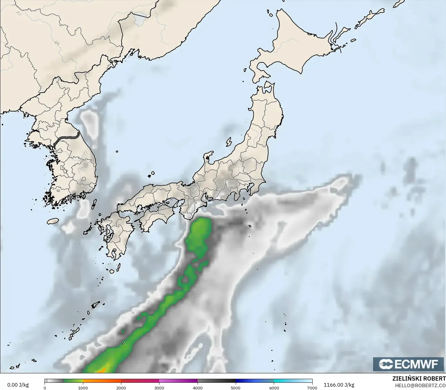 ECMWF IFS 0.25° modelo - Japón, CAPE