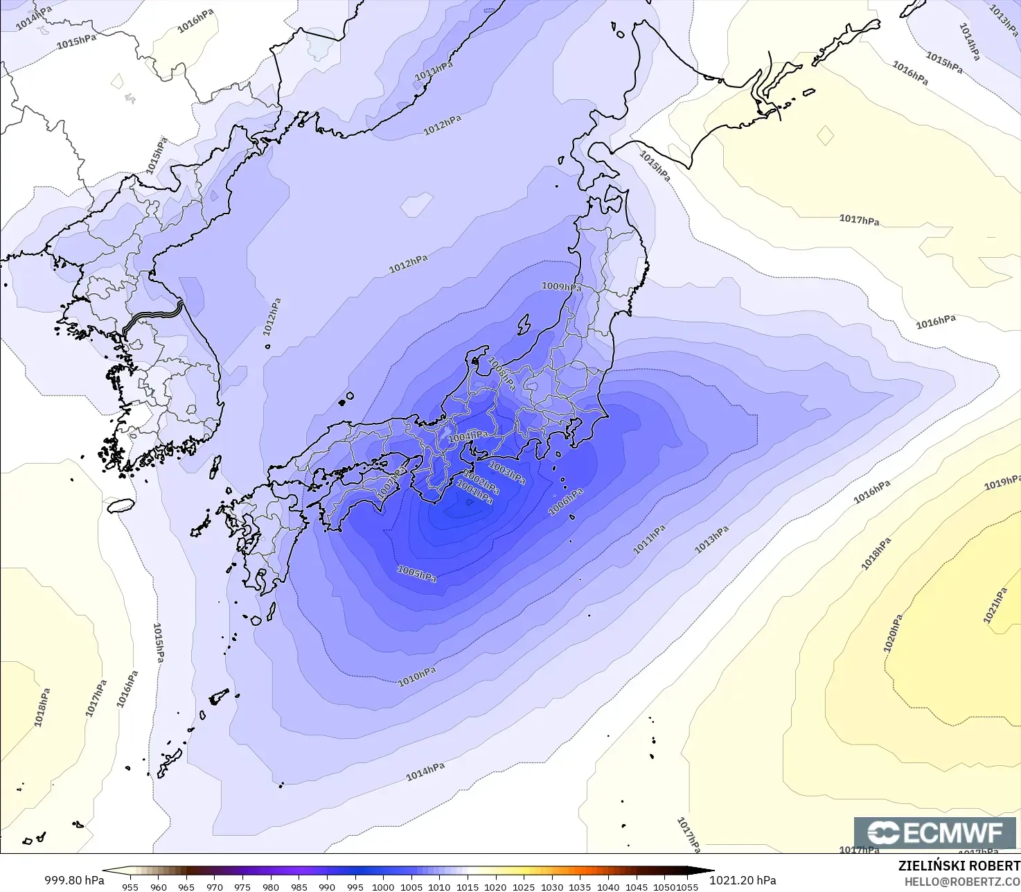 ECMWF IFS 0.25° modelo - Japón, Presión