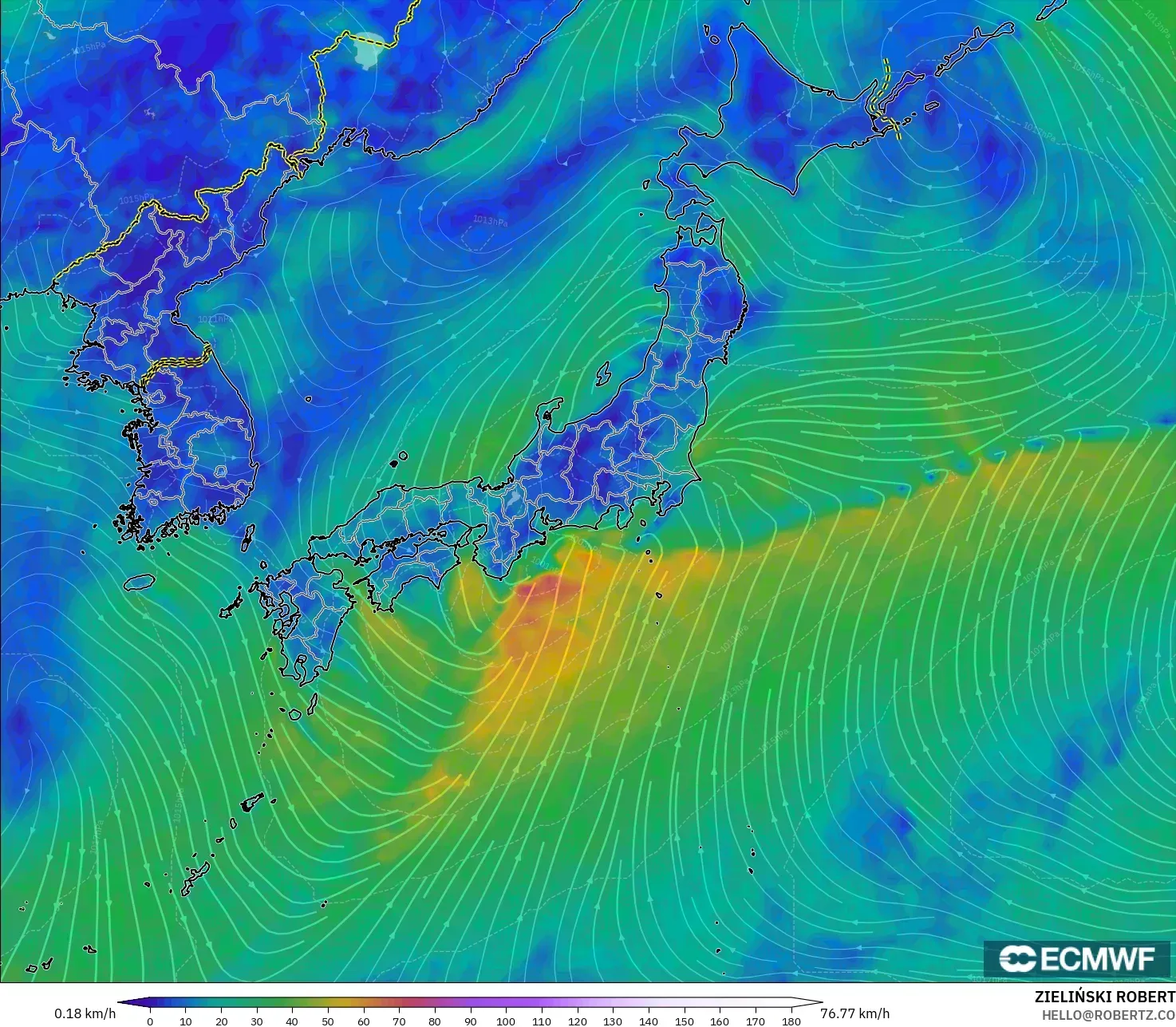 ECMWF IFS 0.25° modelo - Japón, Viento a 10 m