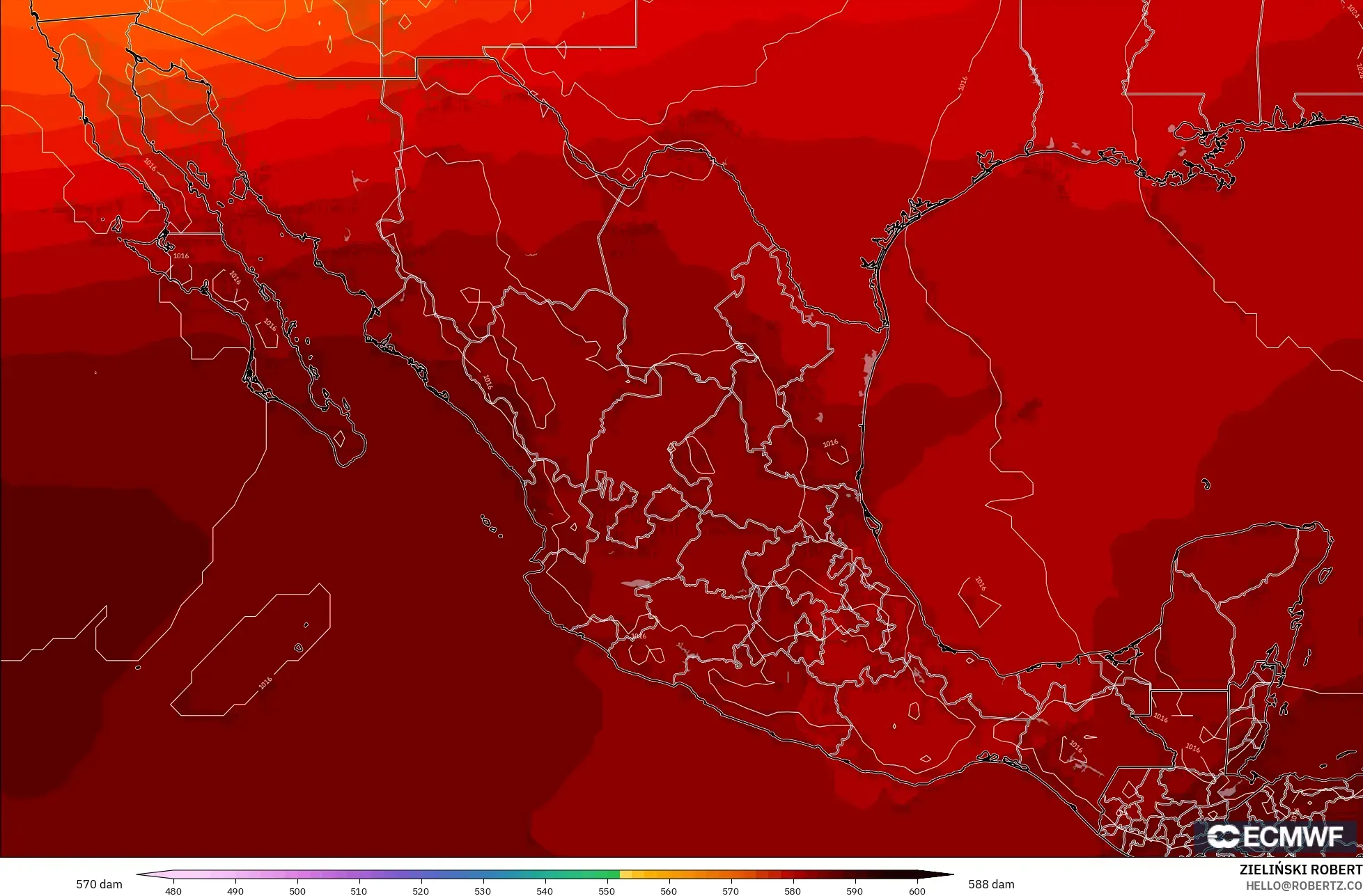 ECMWF IFS 0.25° modelo - México, Altura geopotencial a 500 hPa