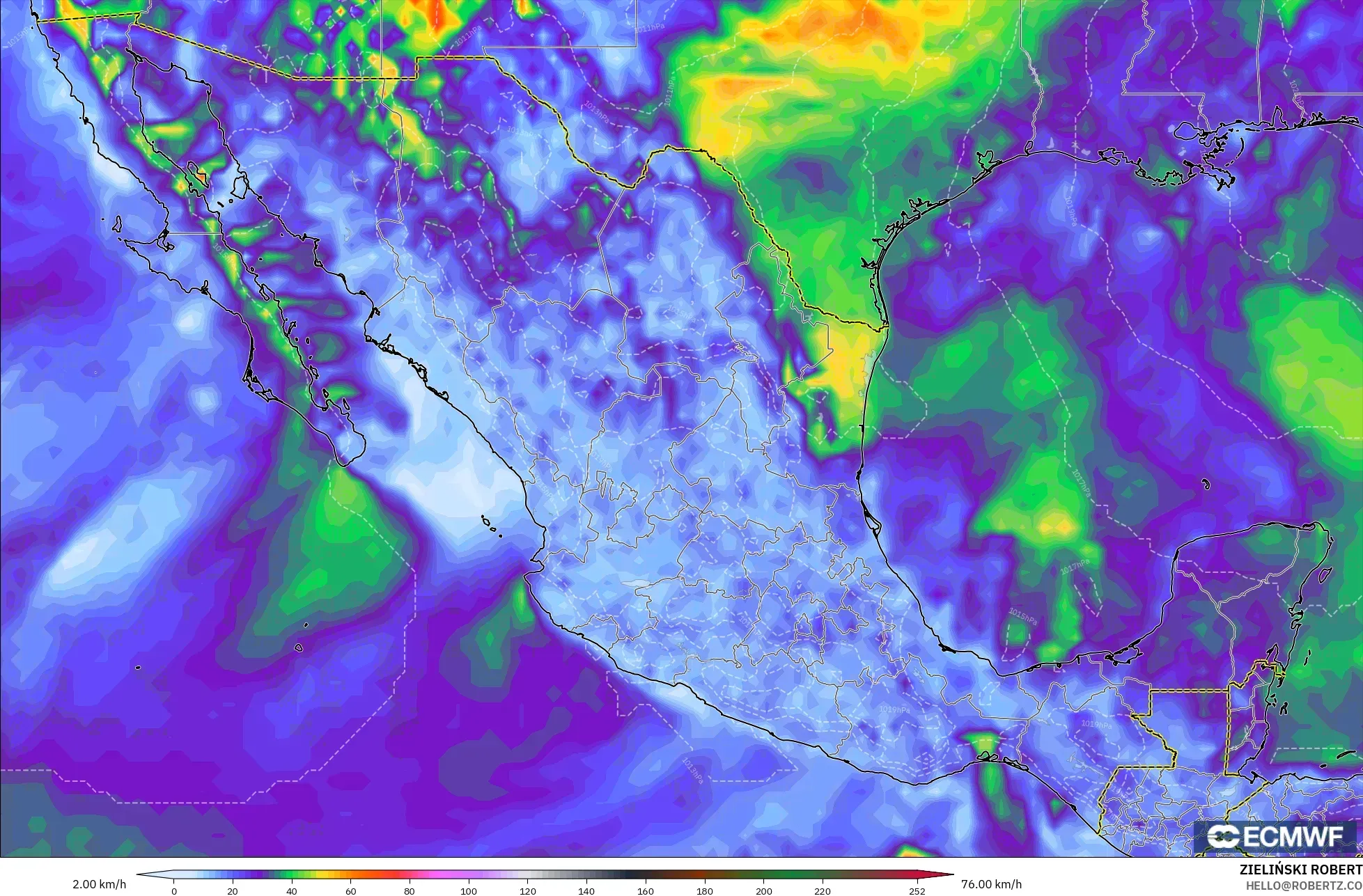 ECMWF IFS 0.25° modelo - México, Ráfagas de Viento Máximas