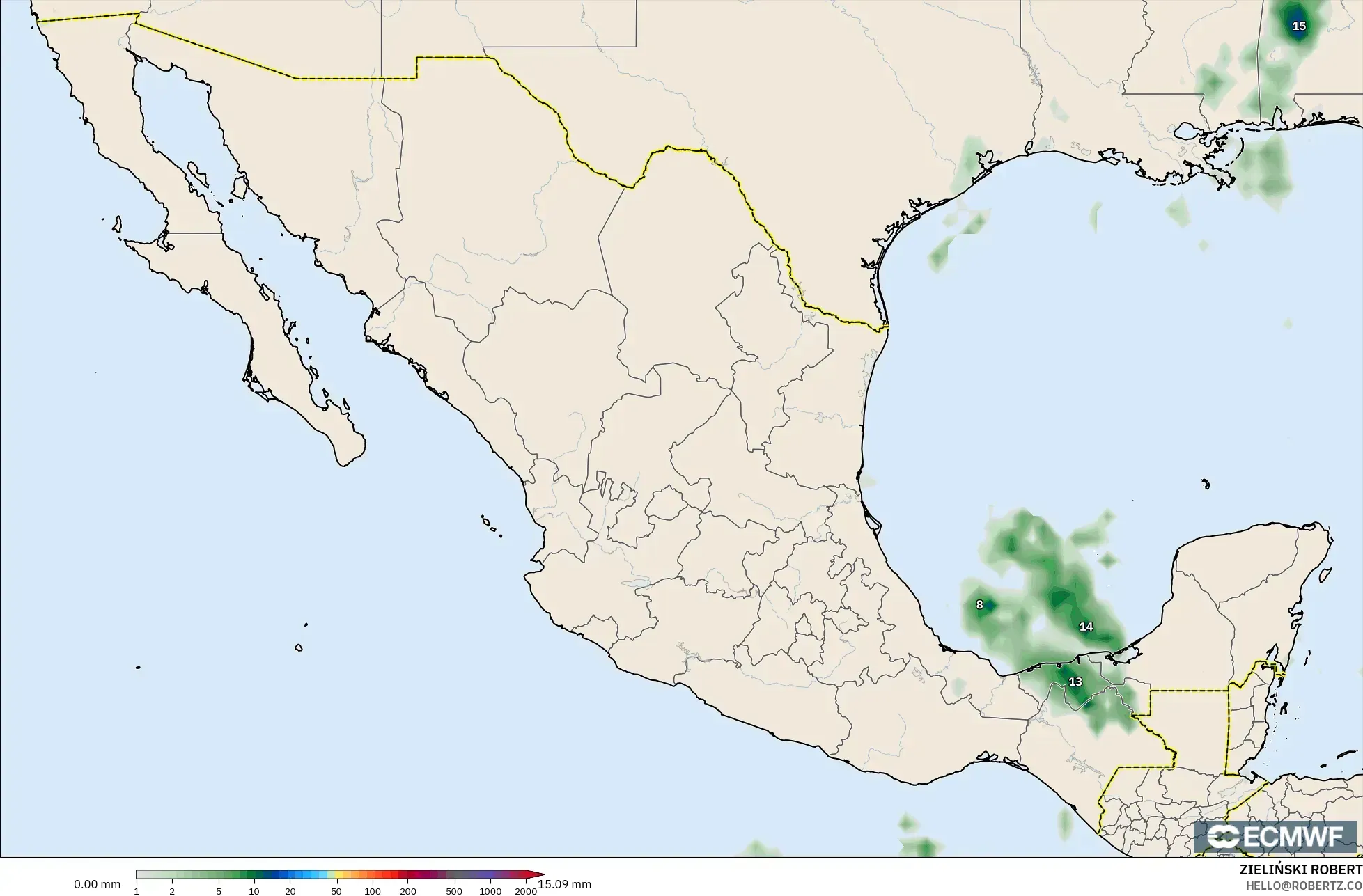 ECMWF IFS 0.25° modelo - México, Acumulación de precipitación