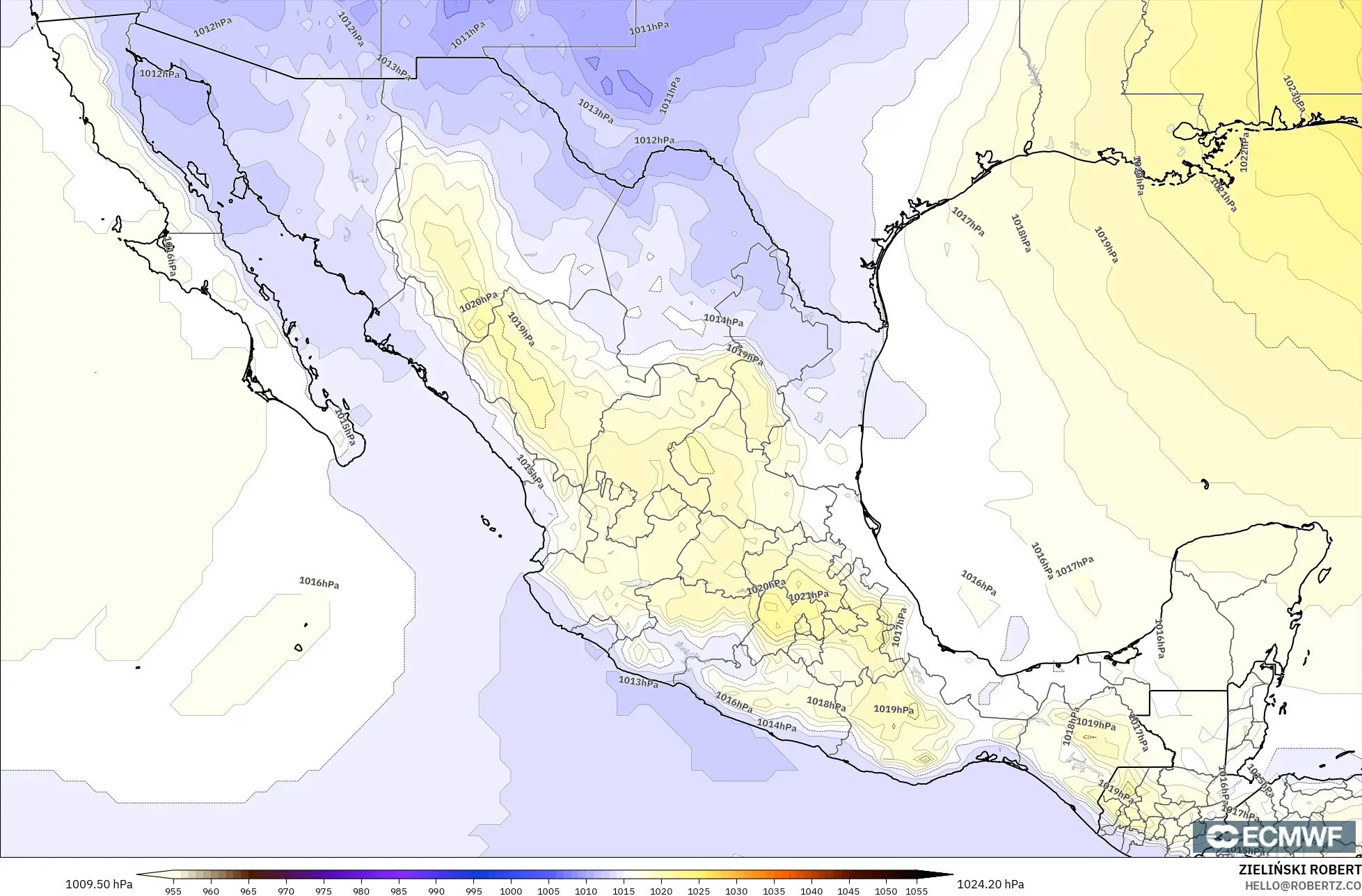 ECMWF IFS 0.25° modelo - México, Presión