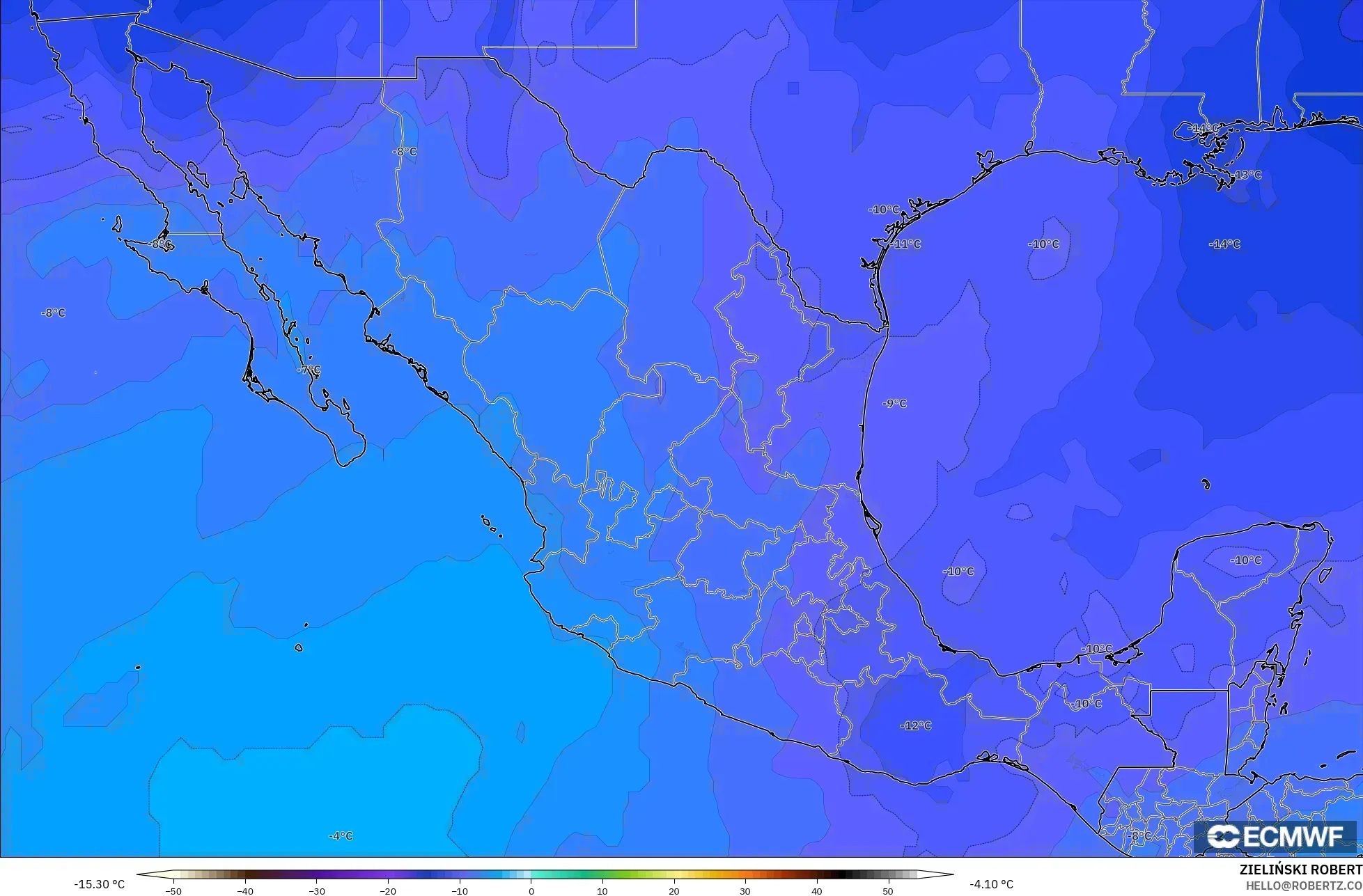 ECMWF IFS 0.25° modelo - México, Temperatura a 500 hPa