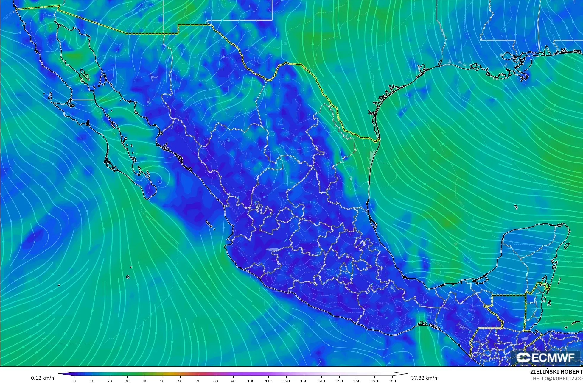 ECMWF IFS 0.25° modelo - México, Viento a 10 m