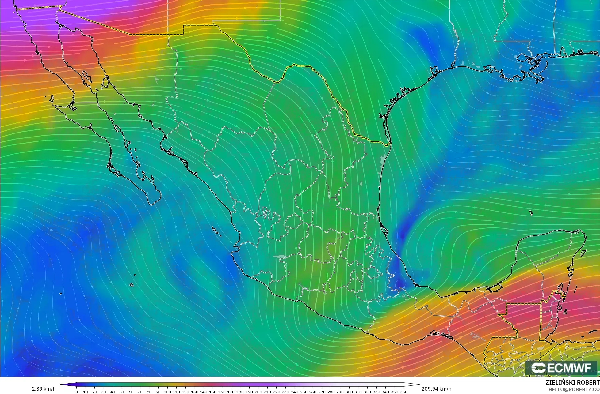 ECMWF IFS 0.25° modelo - México, Viento a 300 hPa (corriente en chorro)