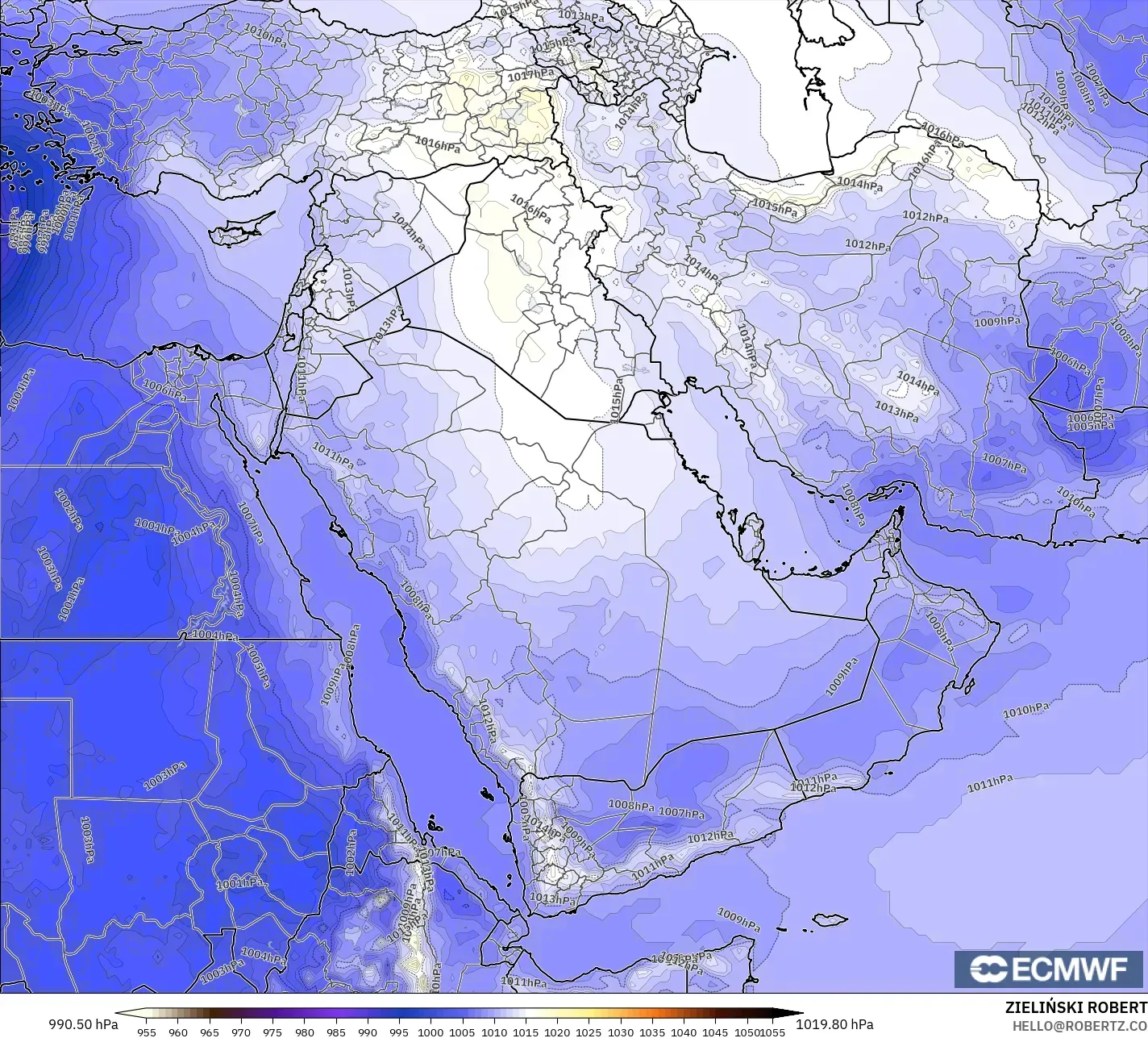 ECMWF IFS 0.25° modelo - Oriente Medio, Presión