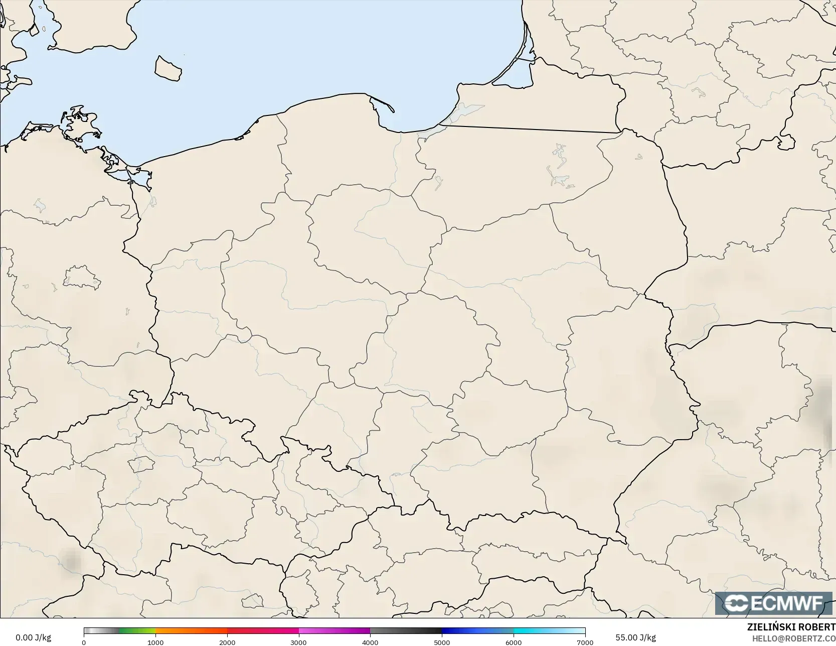 ECMWF IFS 0.25° modelo - Polonia, CAPE