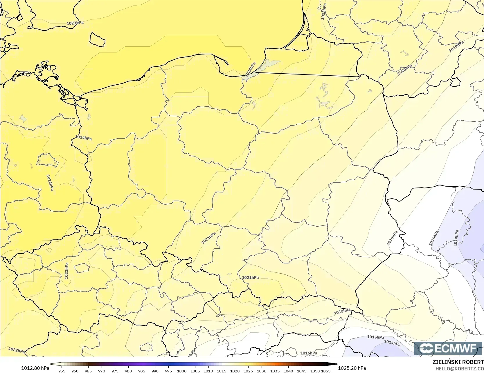 ECMWF IFS 0.25° modelo - Polonia, Presión