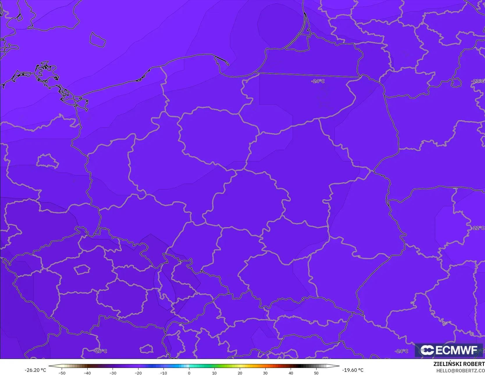 ECMWF IFS 0.25° modelo - Polonia, Temperatura a 500 hPa