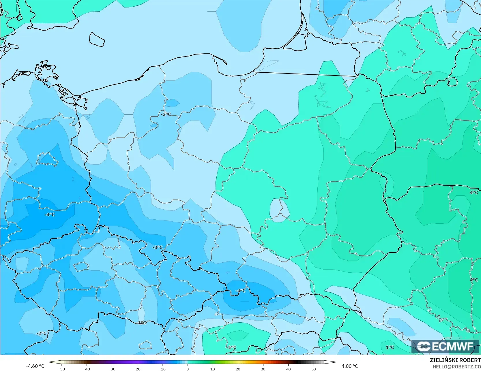 ECMWF IFS 0.25° modelo - Polonia, Temperatura a 850 hPa