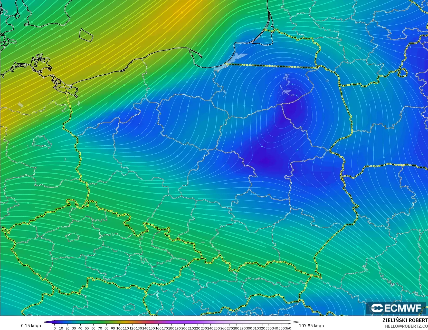 ECMWF IFS 0.25° modelo - Polonia, Viento a 300 hPa (corriente en chorro)