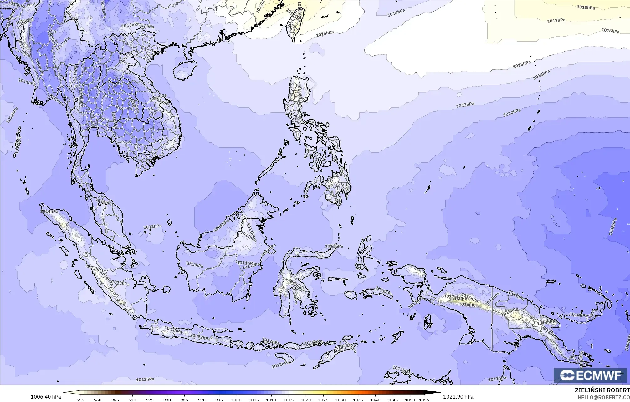 ECMWF IFS 0.25° modelo - Sudeste Asiático, Presión