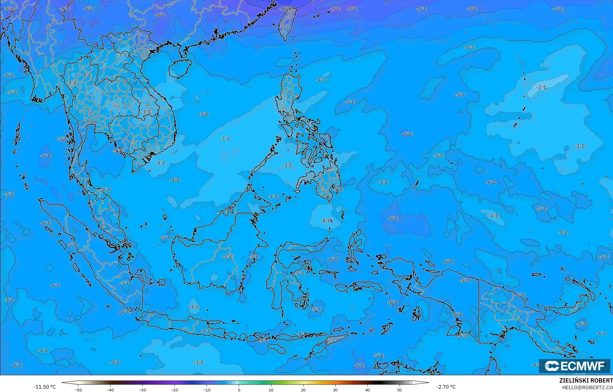 ECMWF IFS 0.25° modelo - Sudeste Asiático, Temperatura a 500 hPa