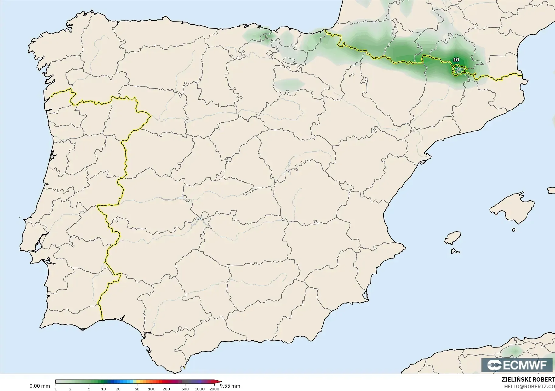ECMWF IFS 0.25° modelo - España, Acumulación de precipitación